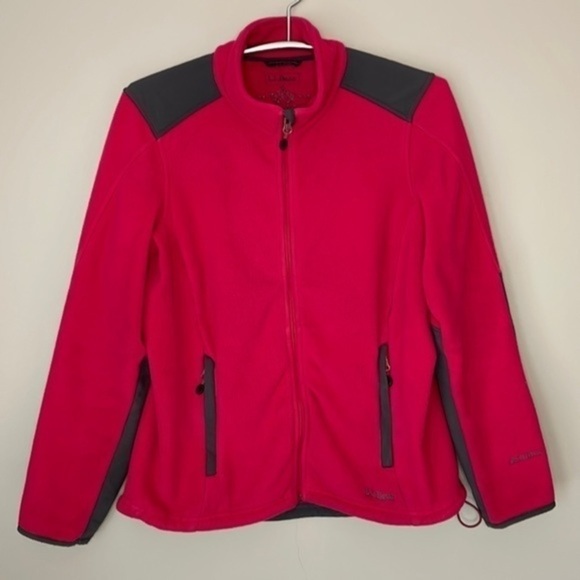 L.L. BEAN | Women’s L.L. BEAN Pink & Black Collared Full Zip Fleece Sweatshirt - Picture 2 of 11
